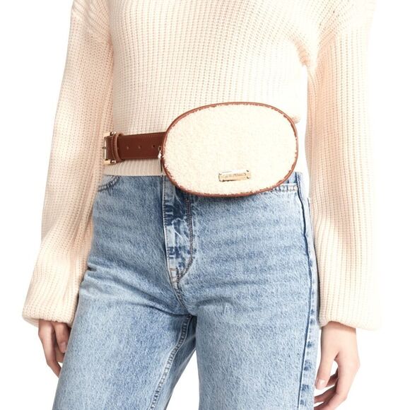 STEVE MADDEN  leather FauxShearling Oval Belt Bag gold accents Size Medium NWT - Picture 1 of 6